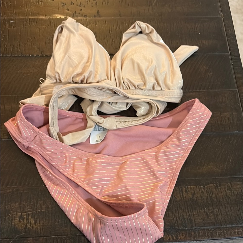 Wild Fable Pink and Cream Swim Bra Set